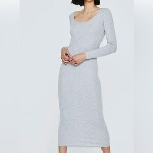 AG Adriano Goldschmied Gray Ribbed Maxi Dress M Lyocell Bodycon Minimalist